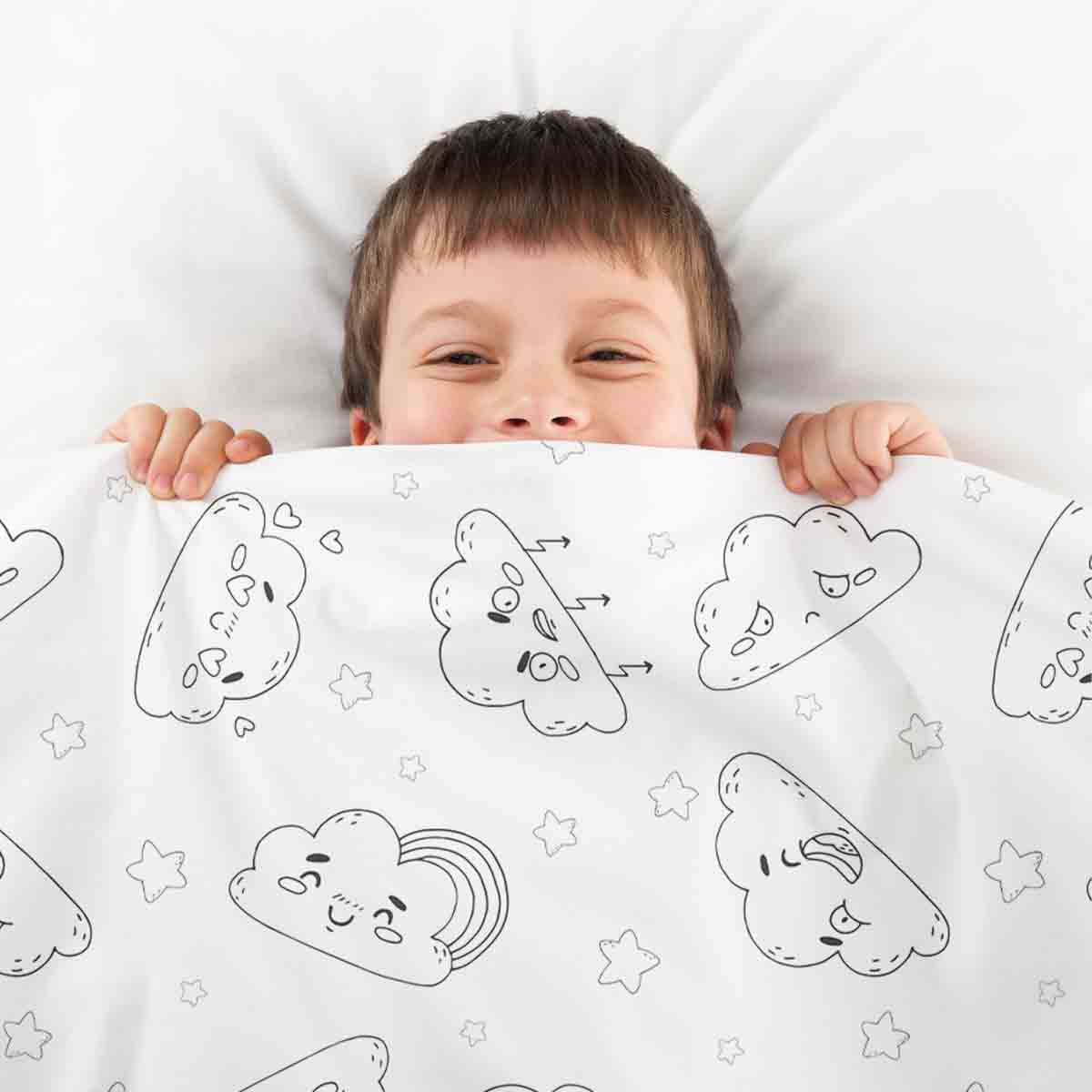Originele therapiedeken - katoenen hoes wit met grappige wolken