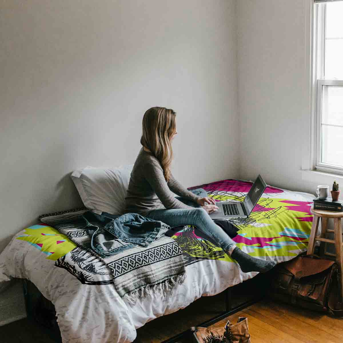 Original Therapiedecke - Baumwoll Bettwäsche Set Totenkopf Bunt