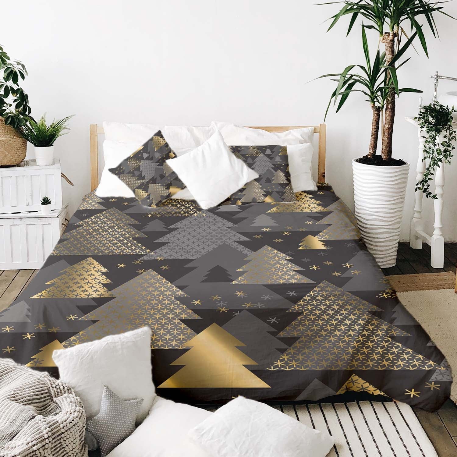 Original Therapiedecke - Baumwollbezug mit goldenen Tannenbäumen