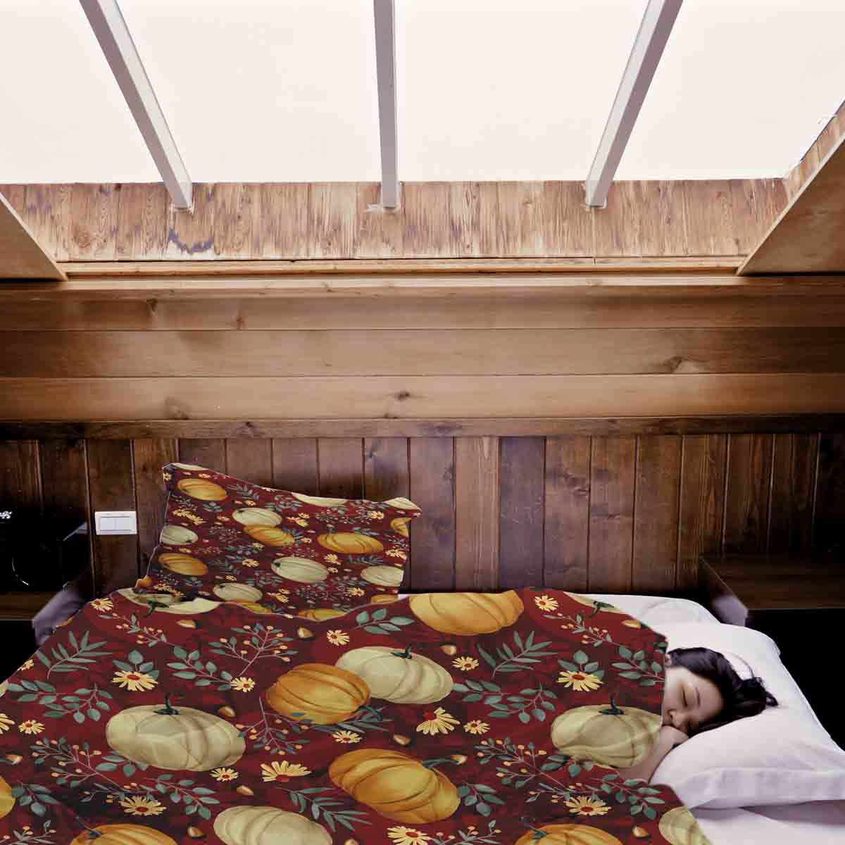 Therapiedekens beddengoed set rood met pompoenen