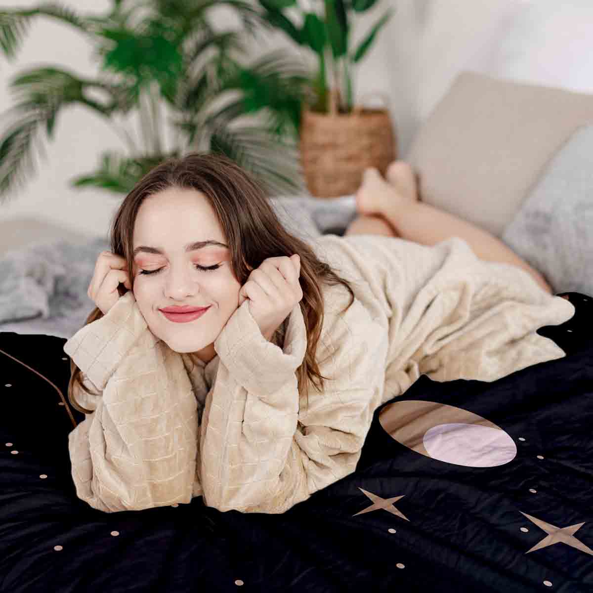 Therapiedekens Beddengoed Set Zwart met Zon, Maan en Sterren