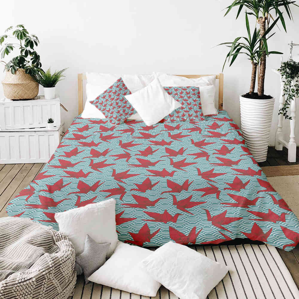 Originele therapiedeken - katoenen hoes rood origami