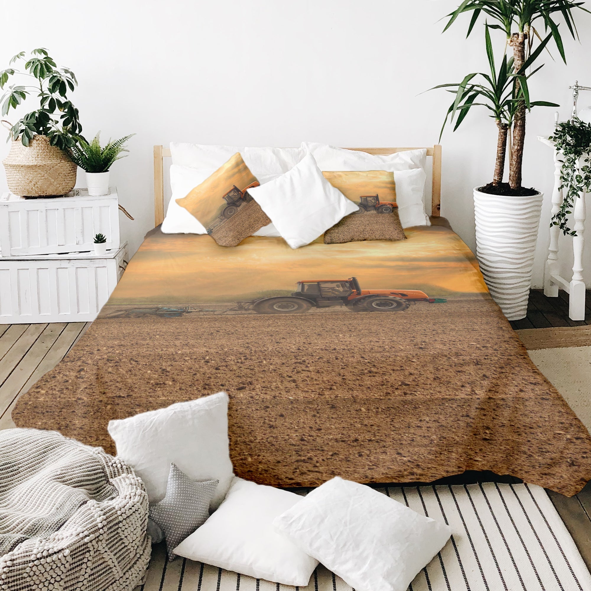 Originele therapiedeken - katoenen hoes tractor met aanhanger