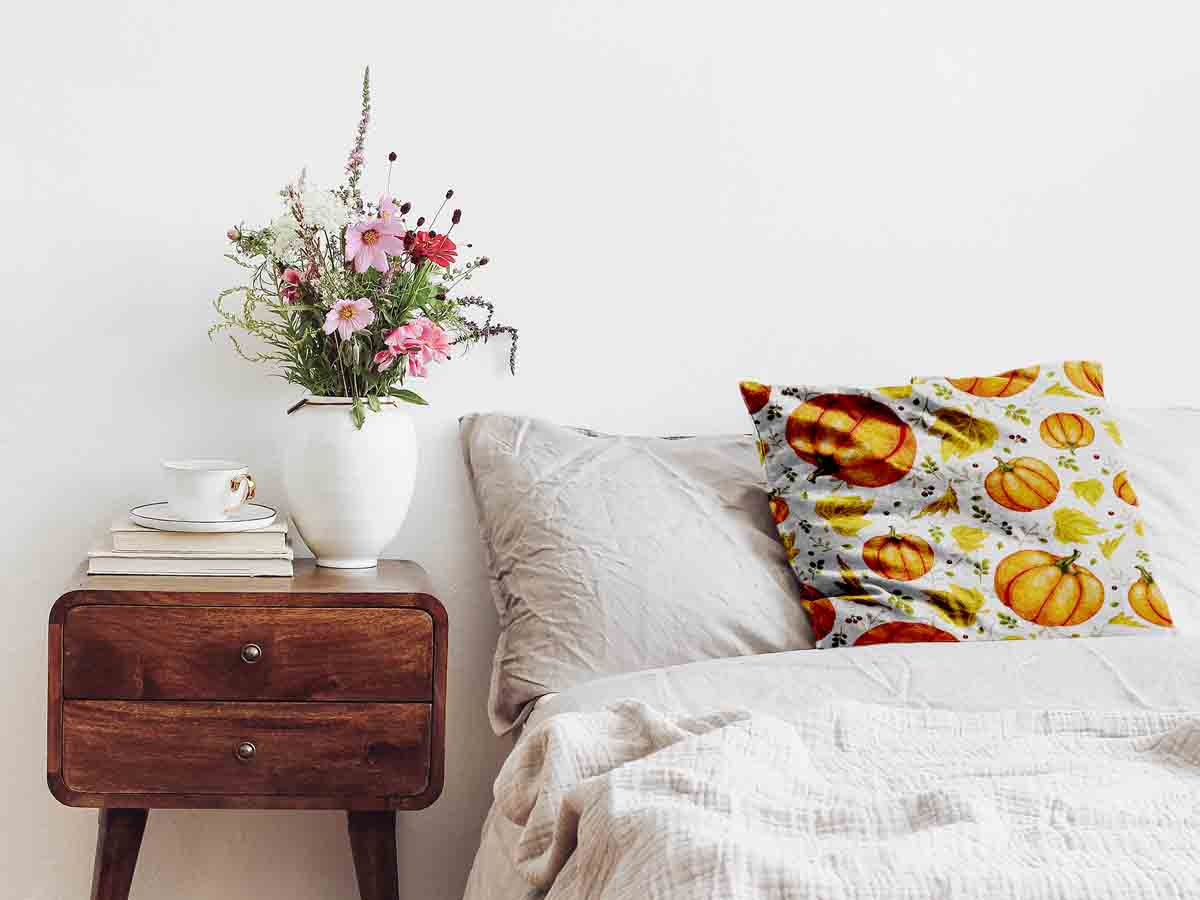 Gezondheidskussen wit met grote pompoenen