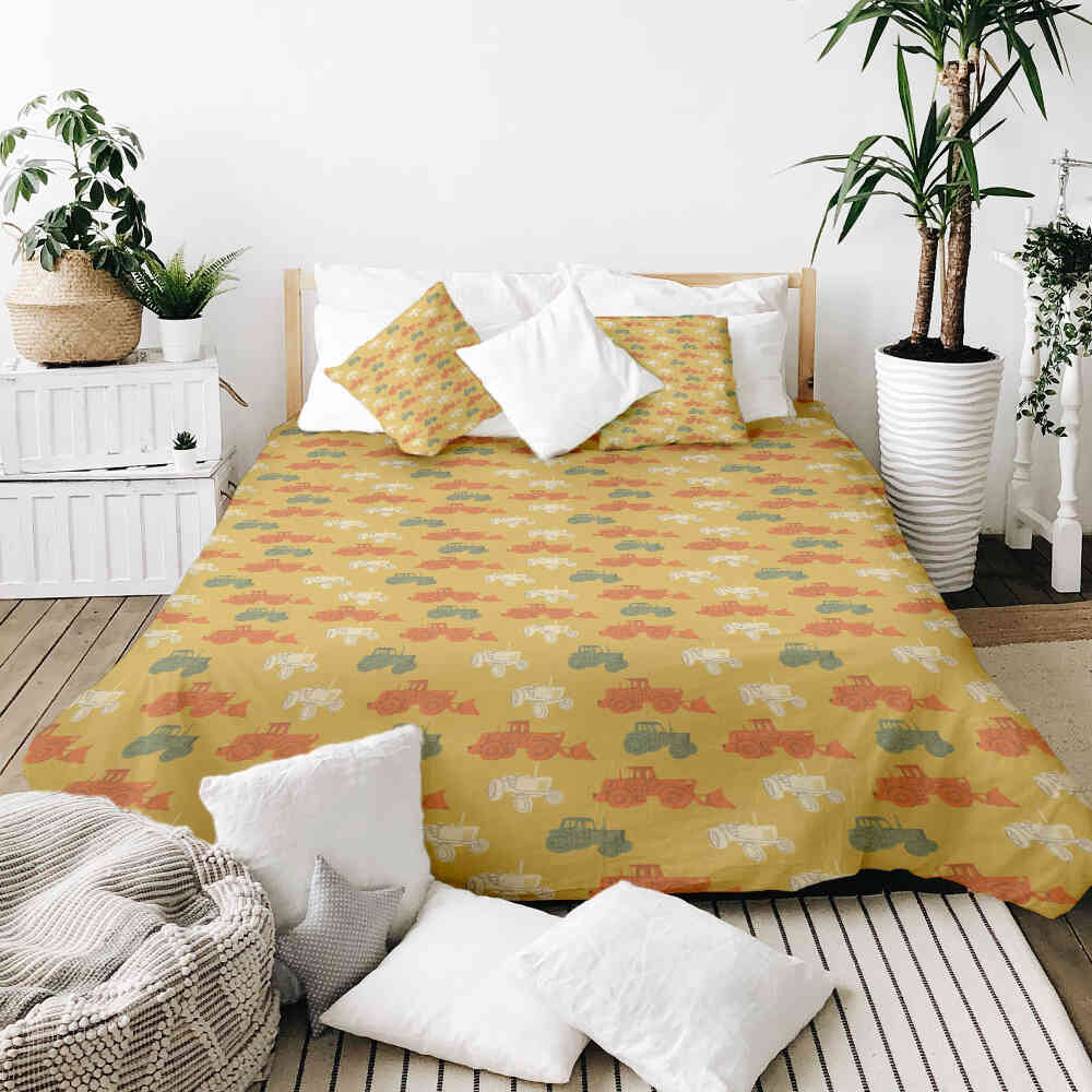 Original Therapiedecke - Baumwoll Bettwäsche Set Orange mit Treckern