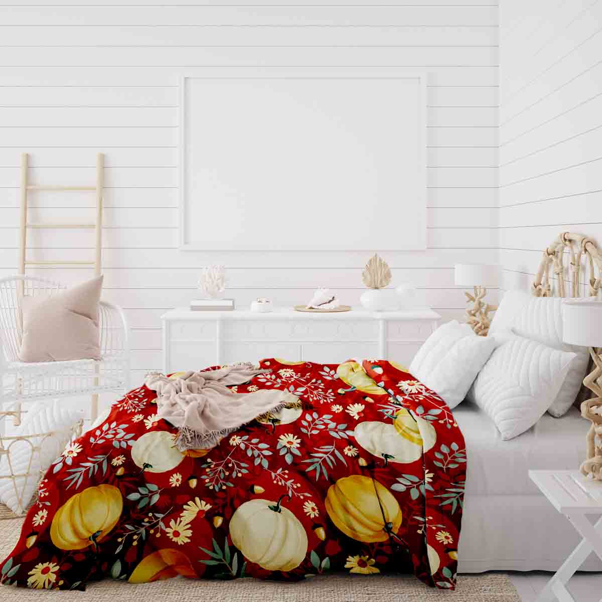 Therapiedekens beddengoed set rood met pompoenen