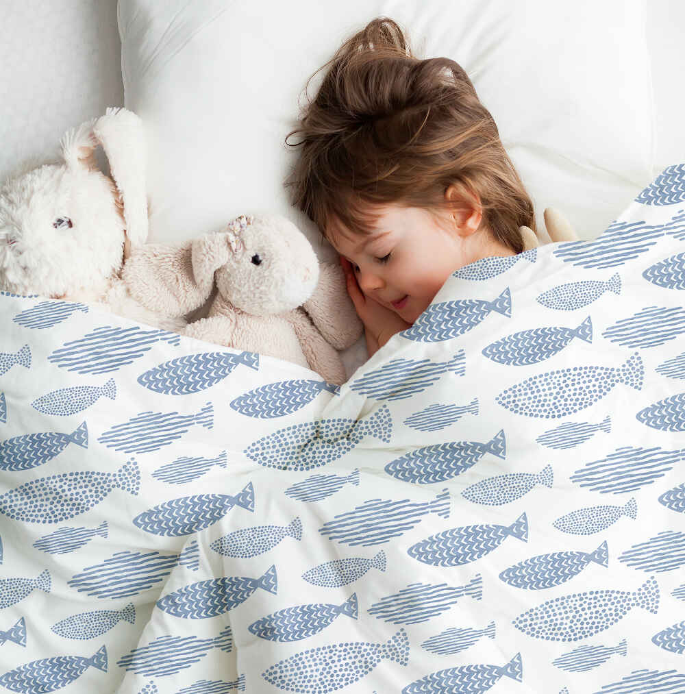 Therapiedekens beddengoed set blauwe vissen