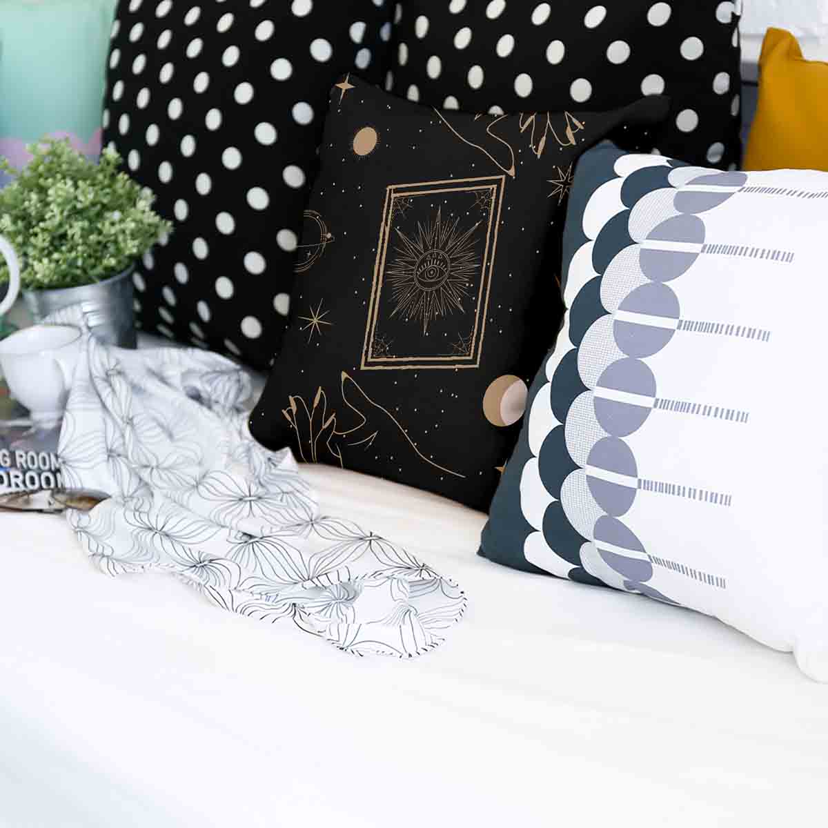 Gesundheitskissen Schwarz mit Sonne, Mond und Sterne