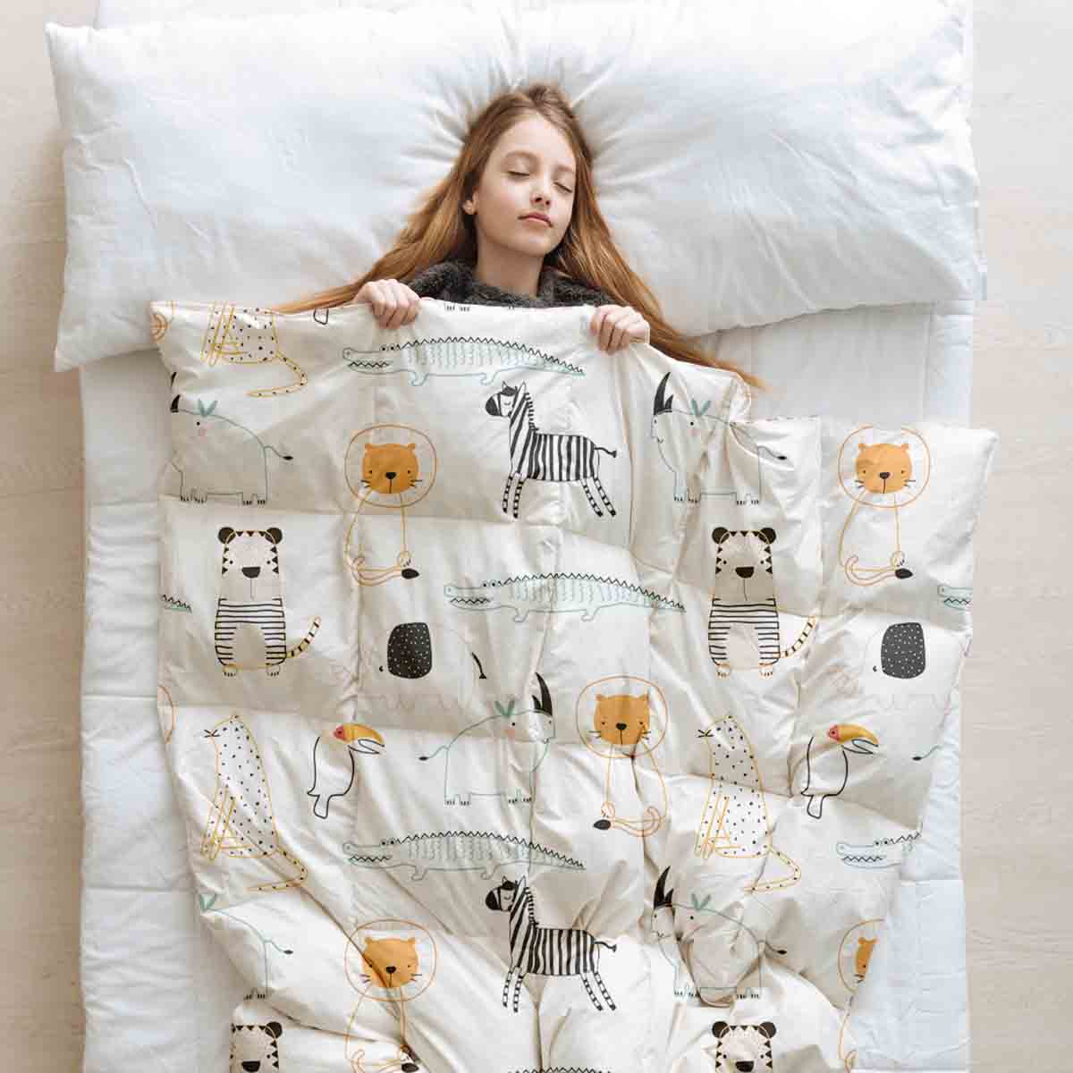Original Therapiedecke - Baumwoll Bettwäsche Set Weiß mit Zootieren