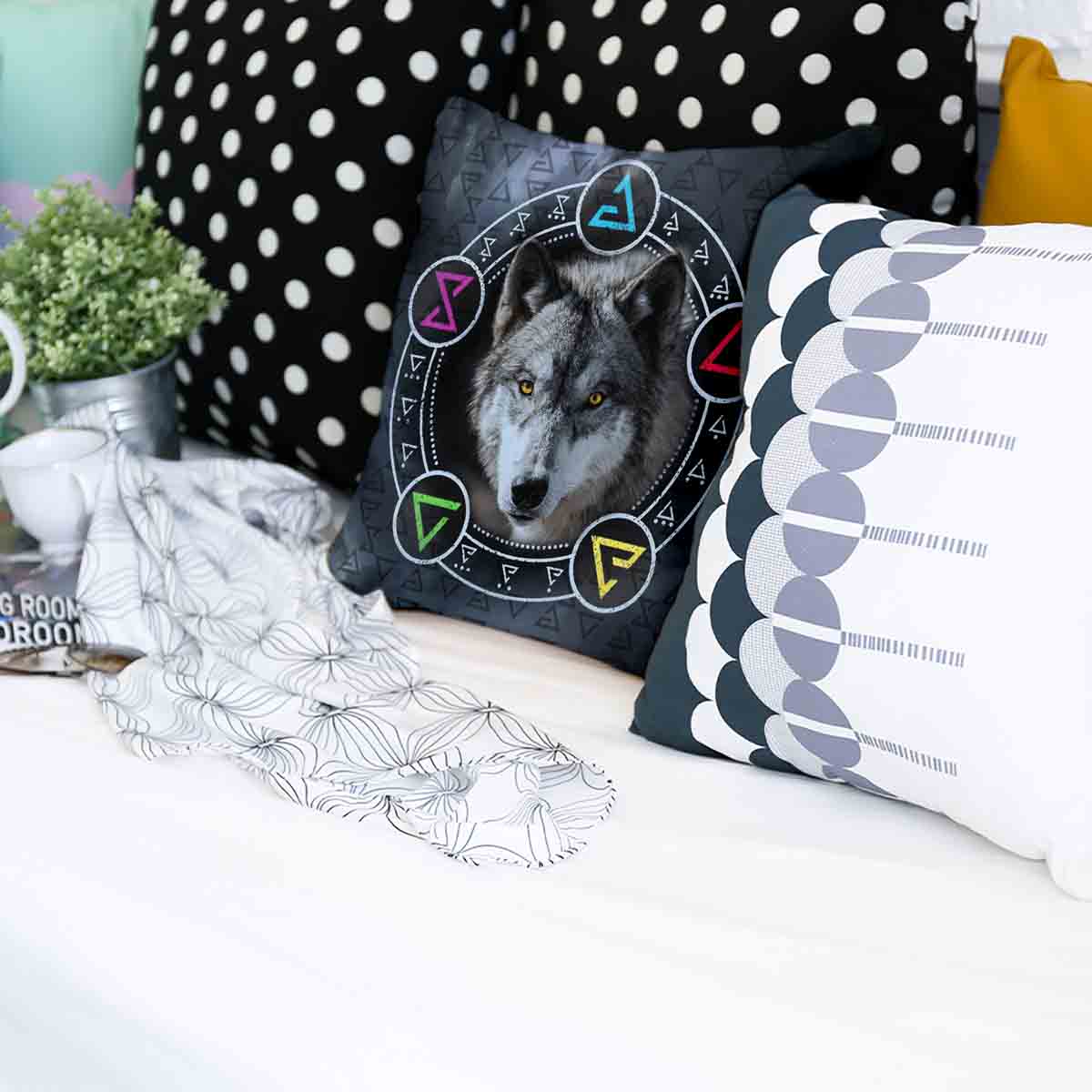 Gesundheitskissen Grau mit Wolf