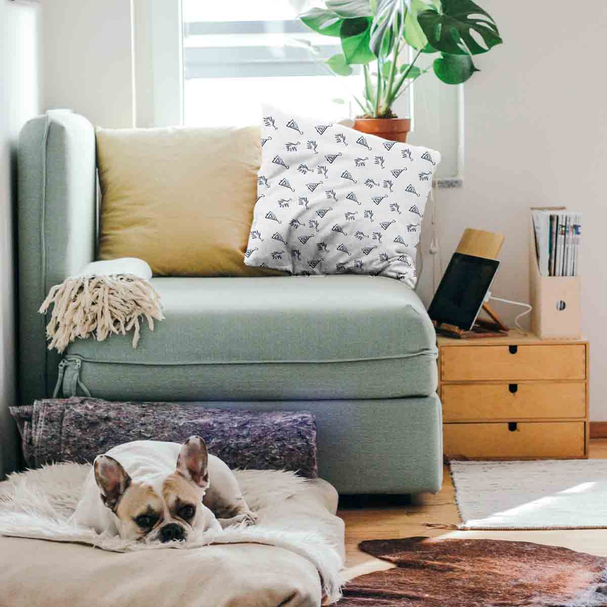 Gezondheidskussen wit met boho oorbellen