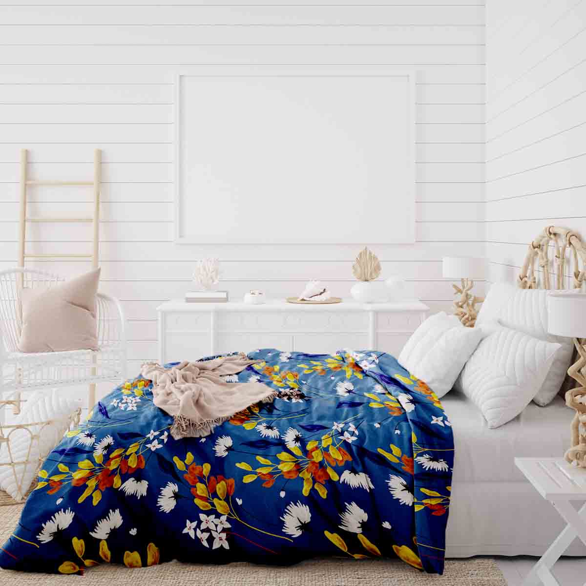 Originele therapiedeken - katoenen hoes blauw met boeket bloemen