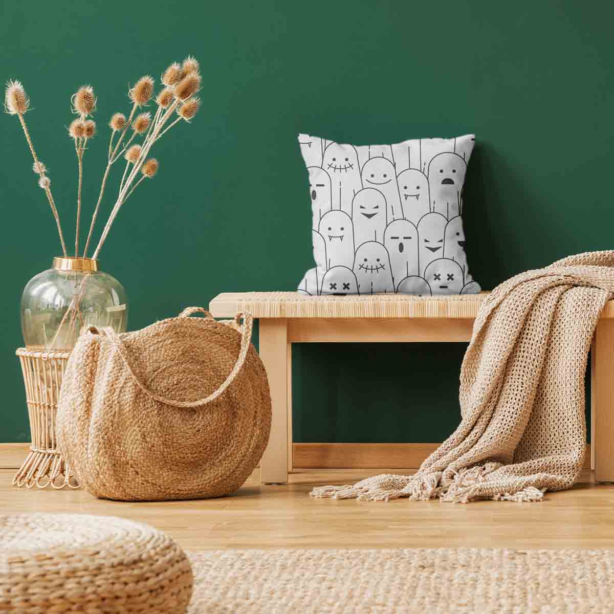 Gezondheidskussen wit met grappige spoken