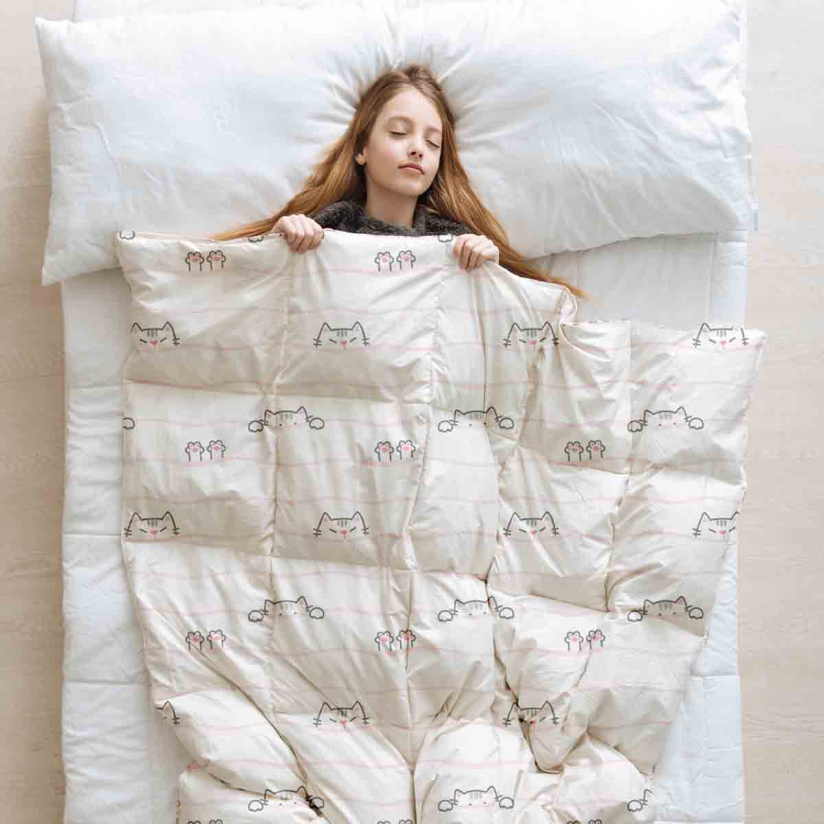 Therapiedekens beddengoed set wit met kleine katten