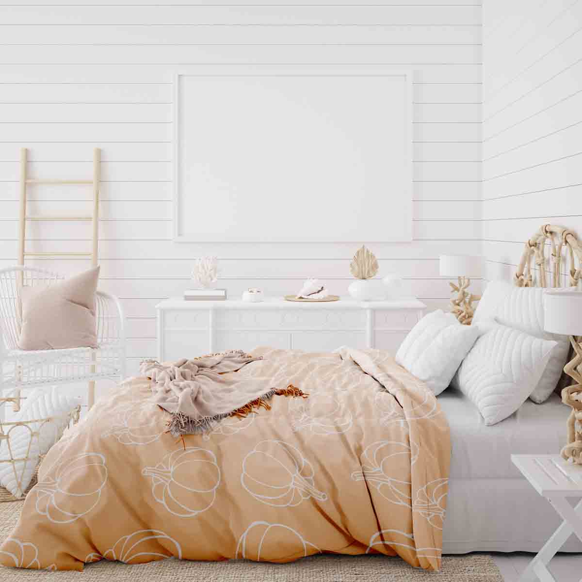 Original Therapiedecke - Baumwoll Bettwäsche Set Orange mit Kürbis