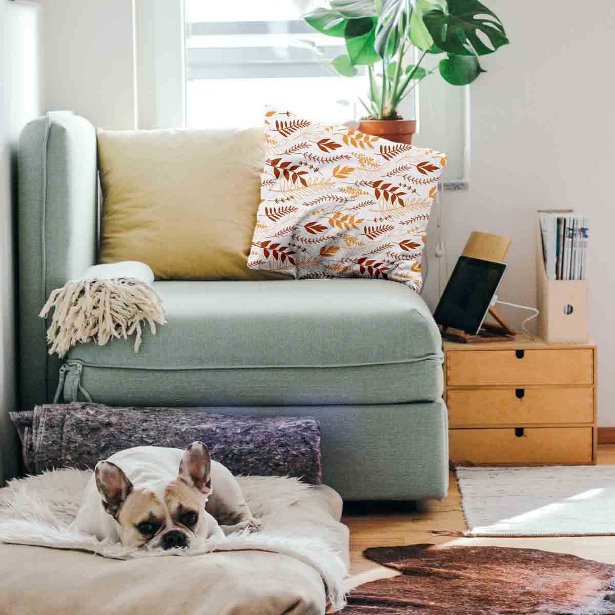 Gezondheidskussen wit met herfsttakken