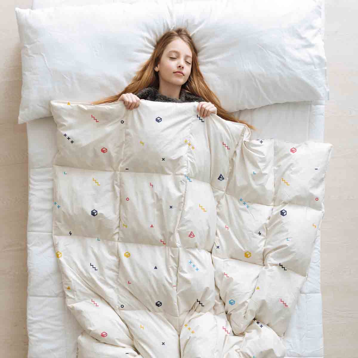 Original Therapiedecke - Baumwollbezug Weiß mit bunten Formen