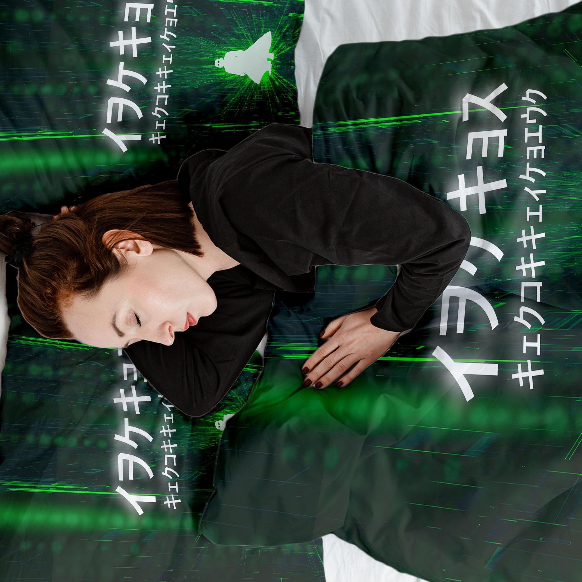 Therapiedekens beddengoedset in groen met schrifttekens