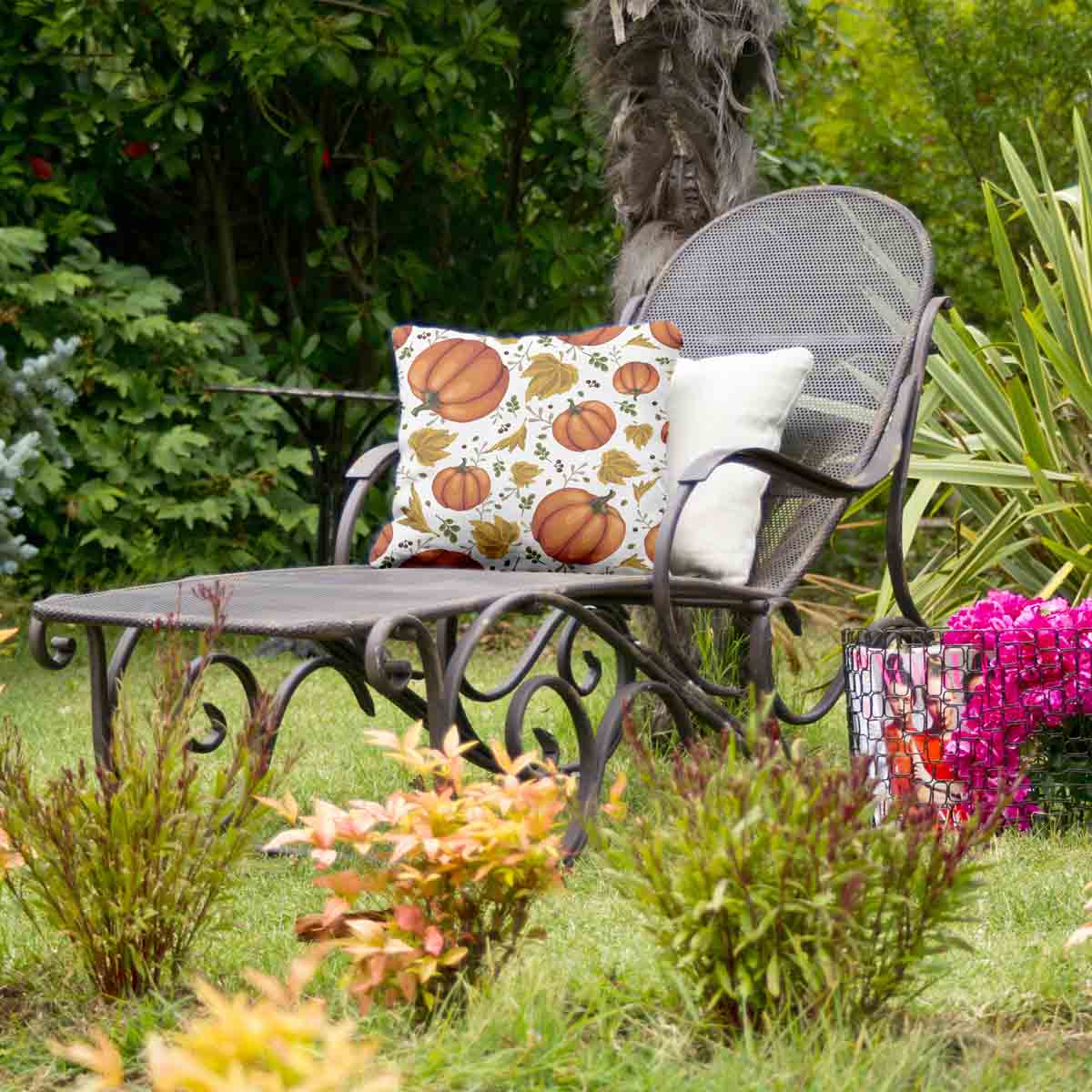 Gezondheidskussen wit met grote pompoenen