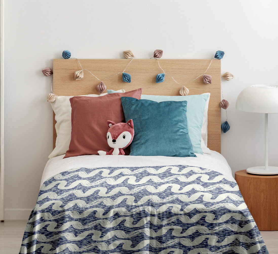 Therapiedekens beddengoed set blauw witte golven