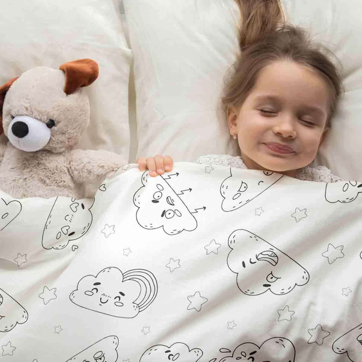 Originele therapiedeken - katoenen hoes wit met grappige wolken