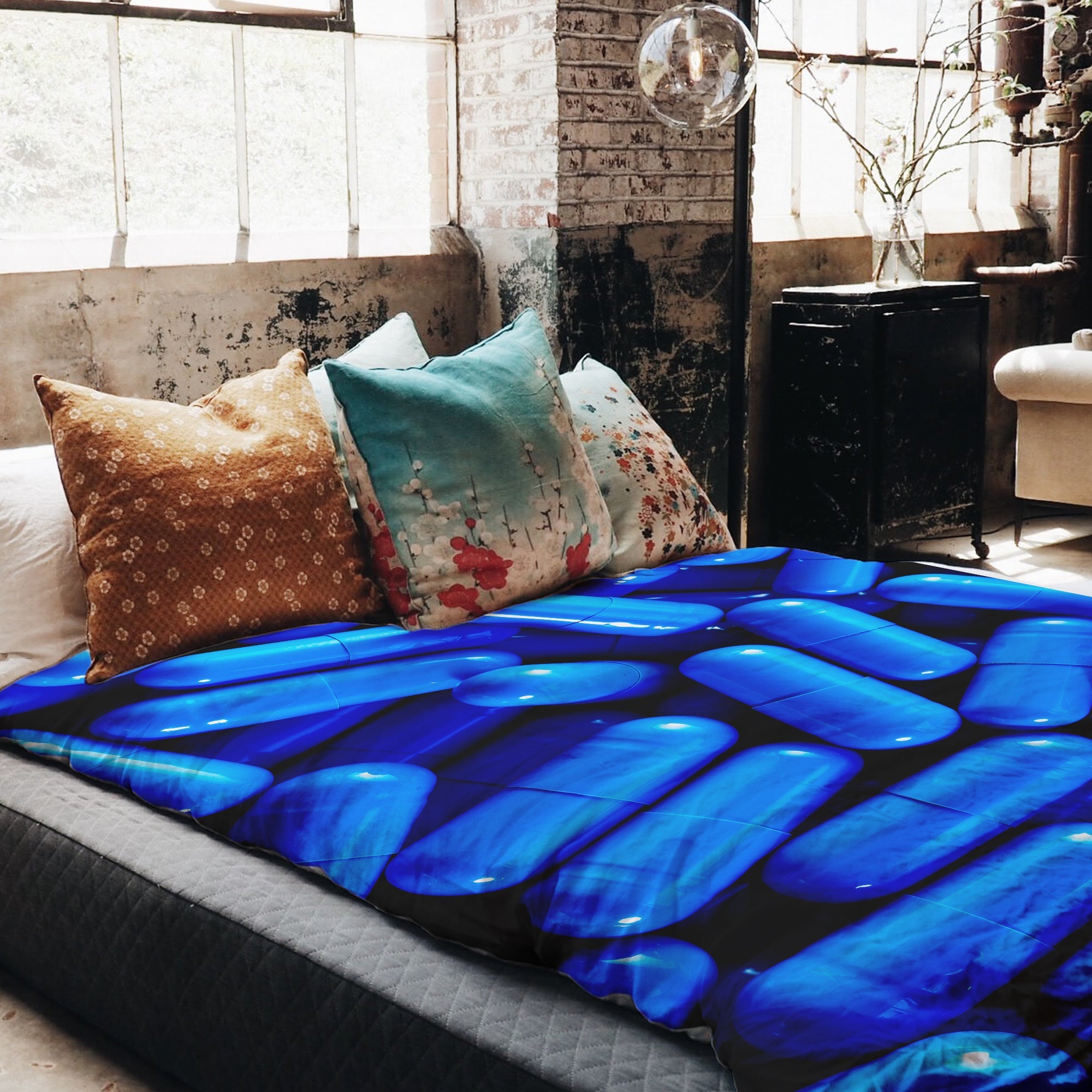 Original Therapiedecke - Baumwoll Bettwäsche Set Blau Tabletten