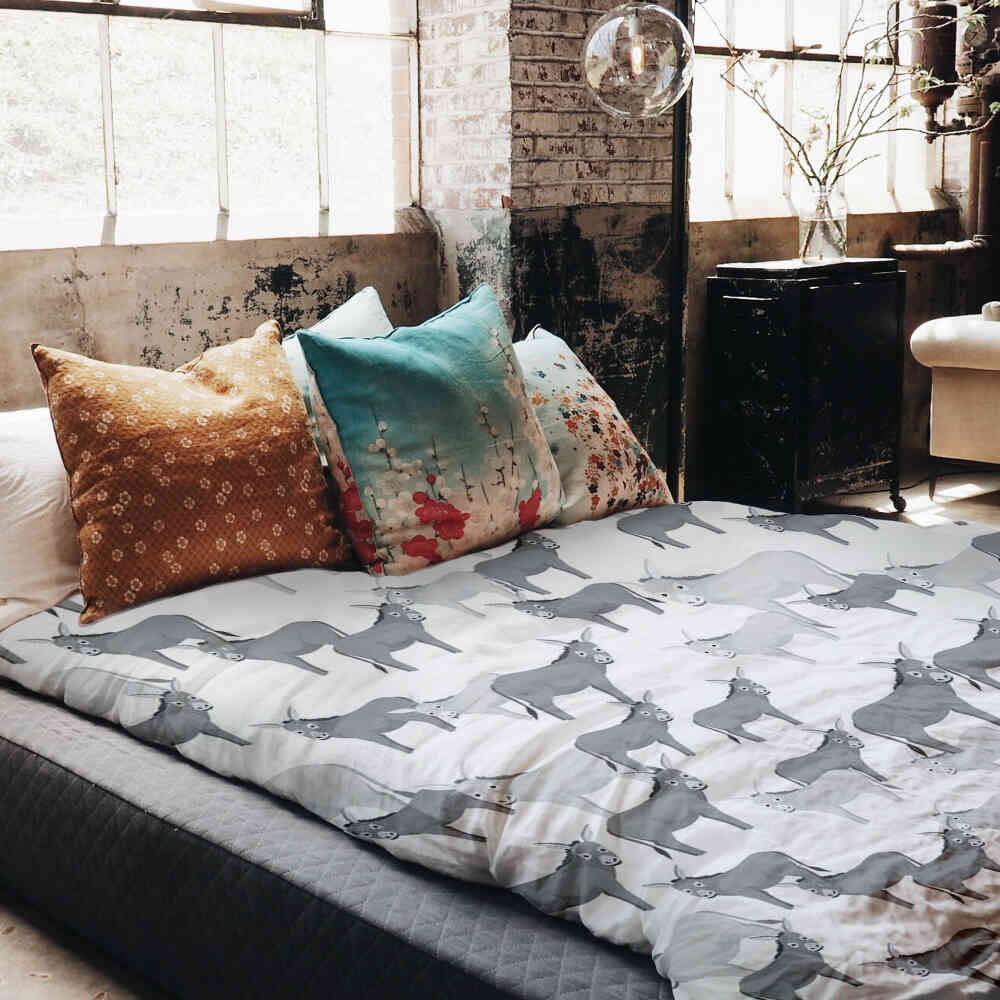 Original Therapiedecke - Baumwoll Bettwäsche Set Grau mit Eseln