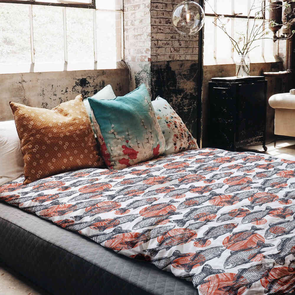 Original Therapiedecke - Baumwoll Bettwäsche Set graue Fische