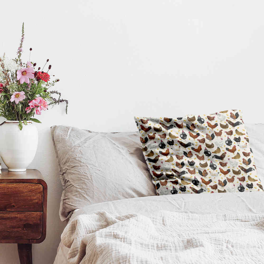 Gezondheidskussen wit met veel kippen