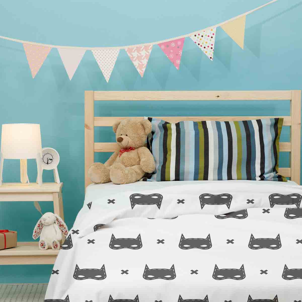 Therapiedekens beddengoed set wit met kattenmasker