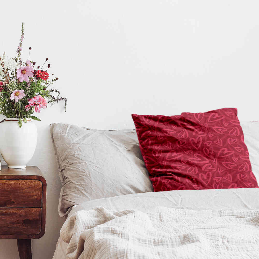 Gezondheidskussen rood met roze hartmotief