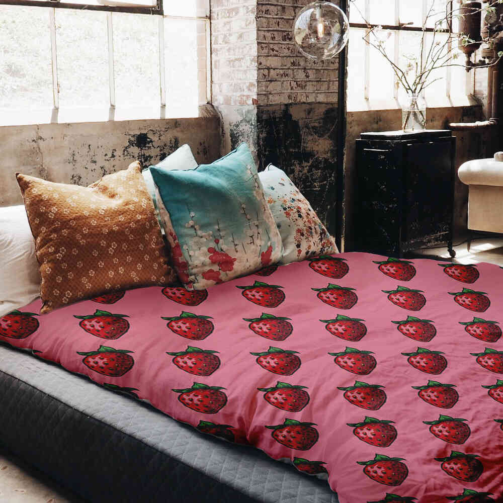 Original Therapiedecke - Baumwoll Bettwäsche Set Pink mit Erdbeeren