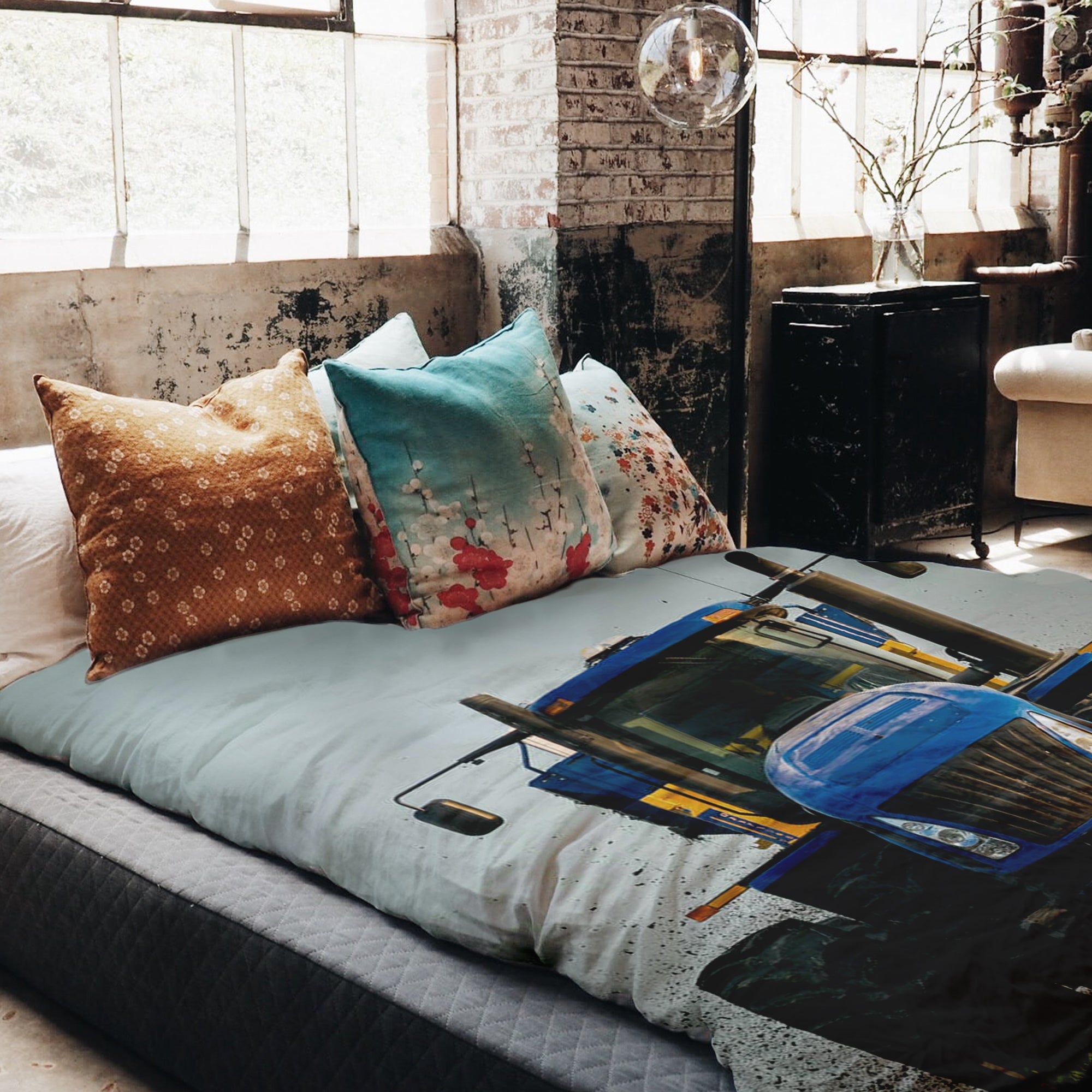 Originele therapiedeken - katoenen hoes tractor in blauw