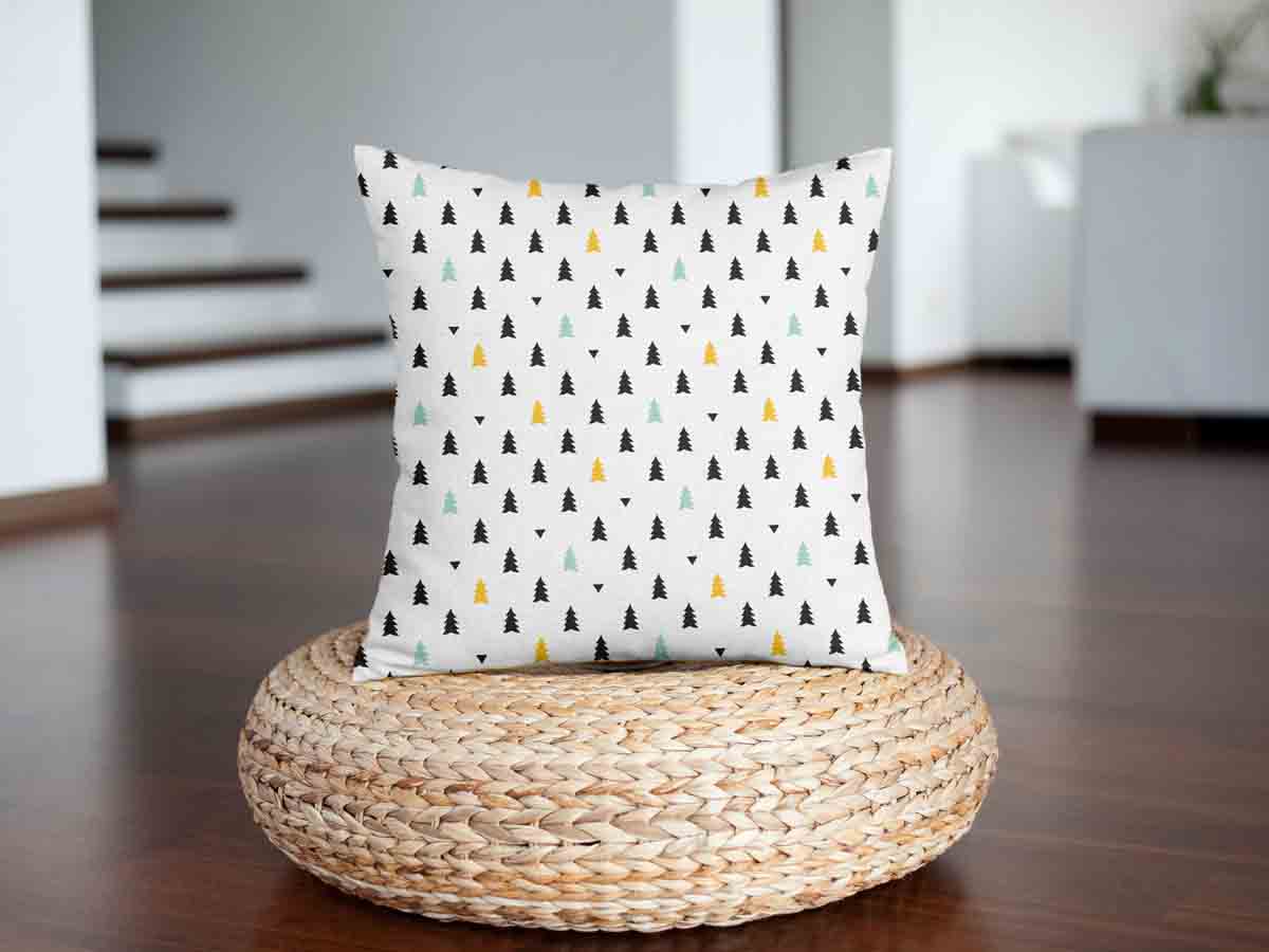 Gezondheidskussen wit met kleine dennenbomen
