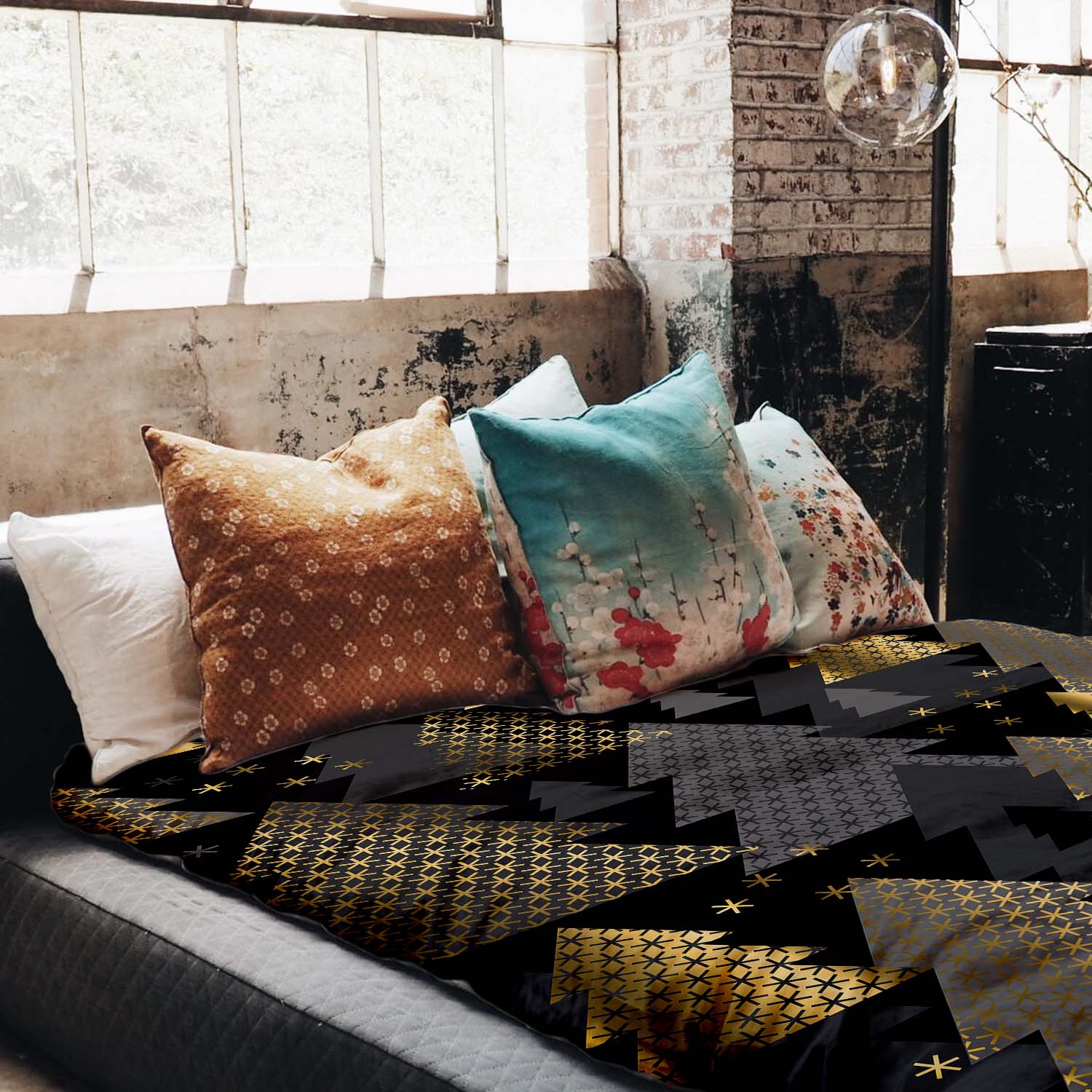 Original Therapiedecke - Baumwoll Bettwäsche Set mit goldenen Tannenbäumen