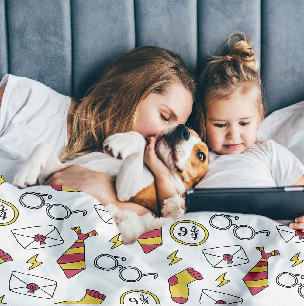 Original Therapiedecke - Baumwoll Bettwäsche Set Weiß Zauberei Schule