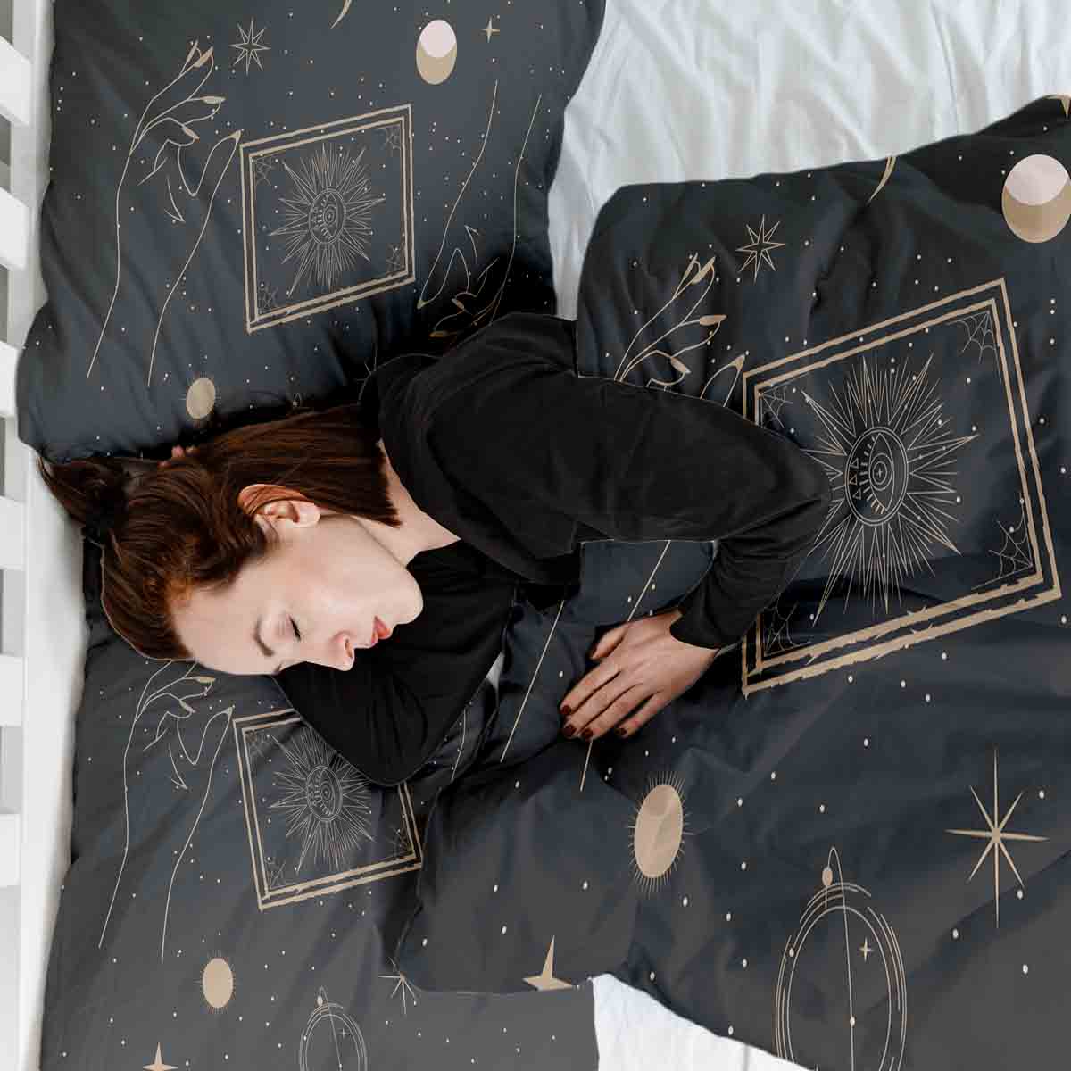 Therapiedekens Beddengoed Set Zwart met Zon, Maan en Sterren