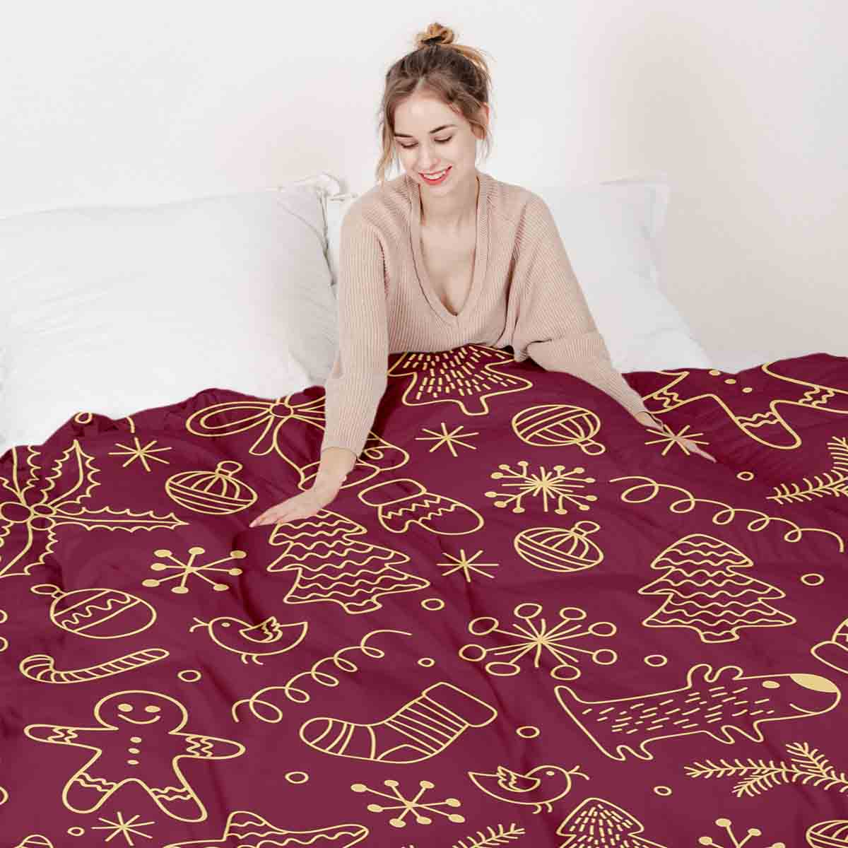 Therapiedekens beddengoedset rood met grappige kerstmotieven