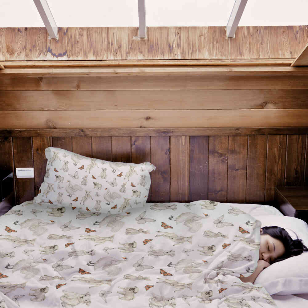 Original Therapiedecke - Baumwoll Bettwäsche Set Weiß süße Tiere