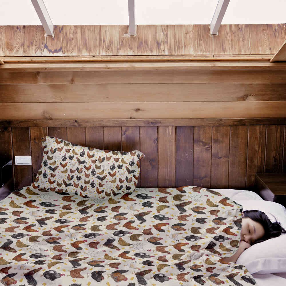 Therapiedekens beddengoed set wit met veel kippen