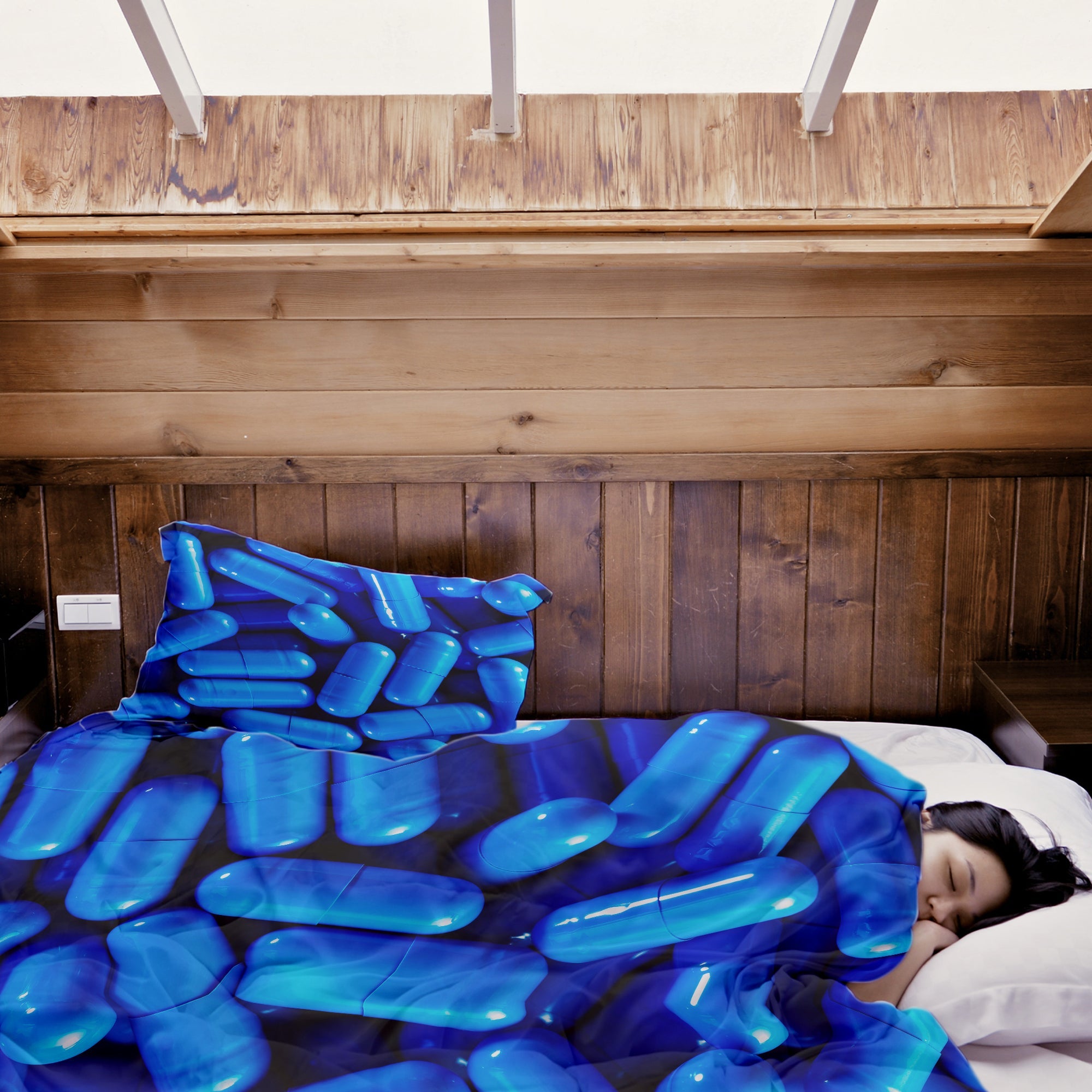 Originele therapiedeken - katoenen hoes blauw tabletten
