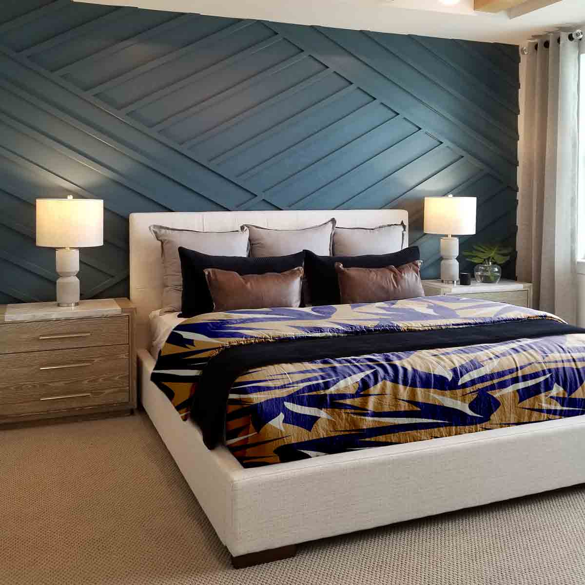 Therapiedekens beddengoed set bruin met blauwe bladeren