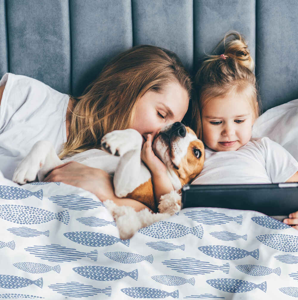 Therapiedekens beddengoed set blauwe vissen