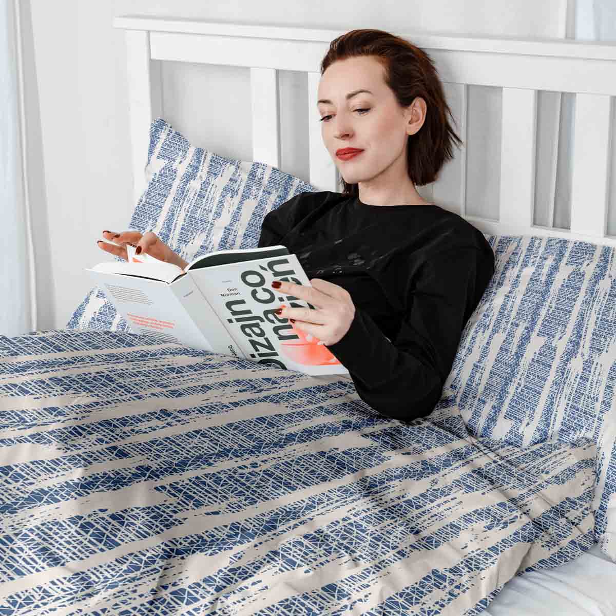 Therapiedekens beddengoedset met blauw patroon