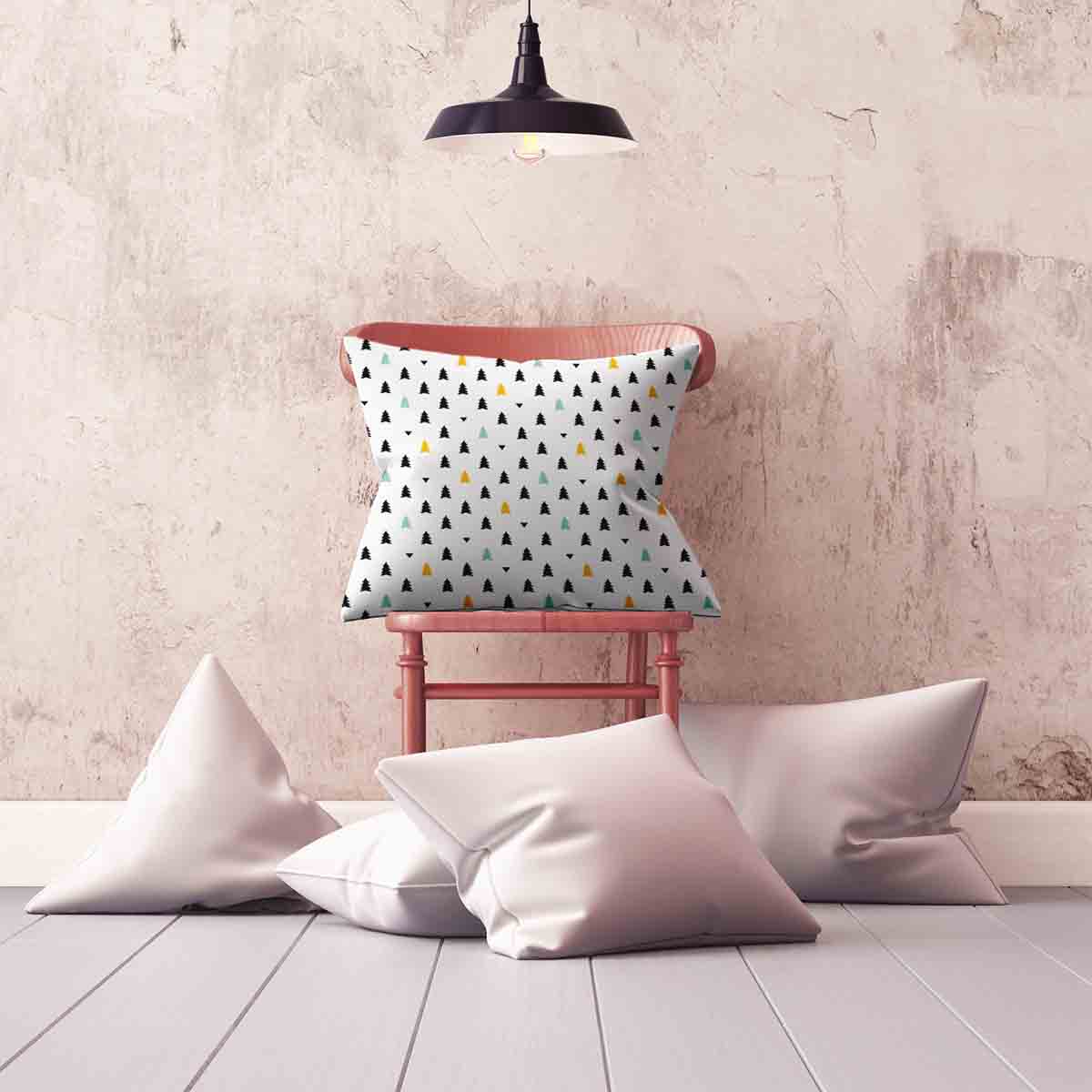 Gezondheidskussen wit met kleine dennenbomen