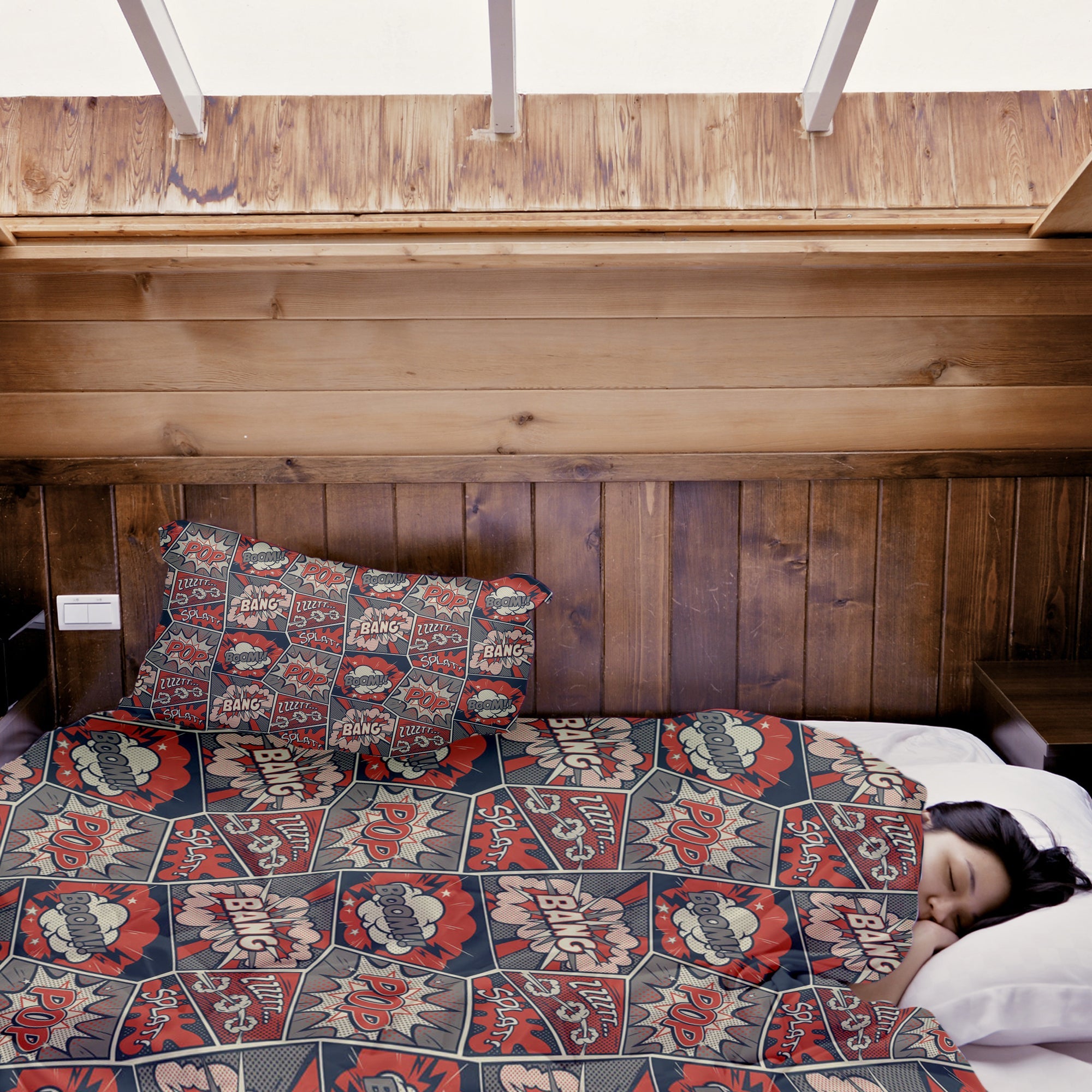 Original Therapiedecke - Baumwoll Bettwäsche Set Rot mit Comic