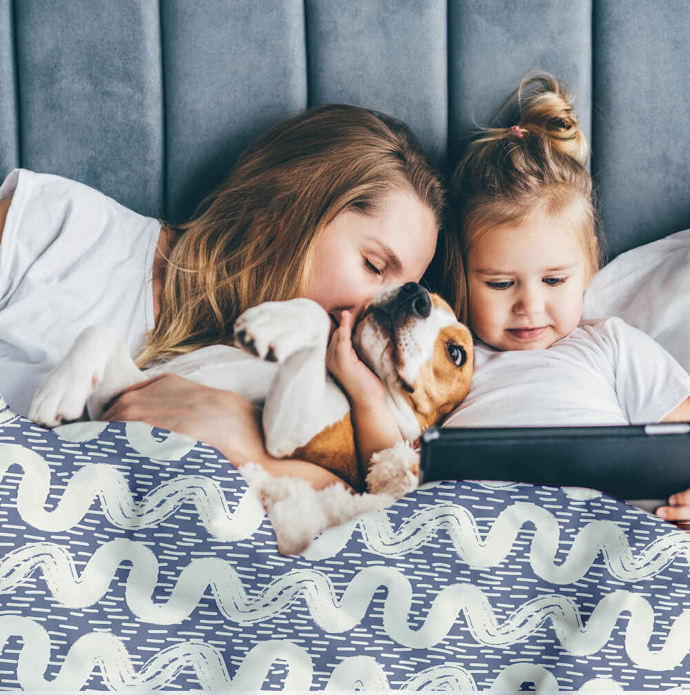 Therapiedekens beddengoed set blauw witte golven