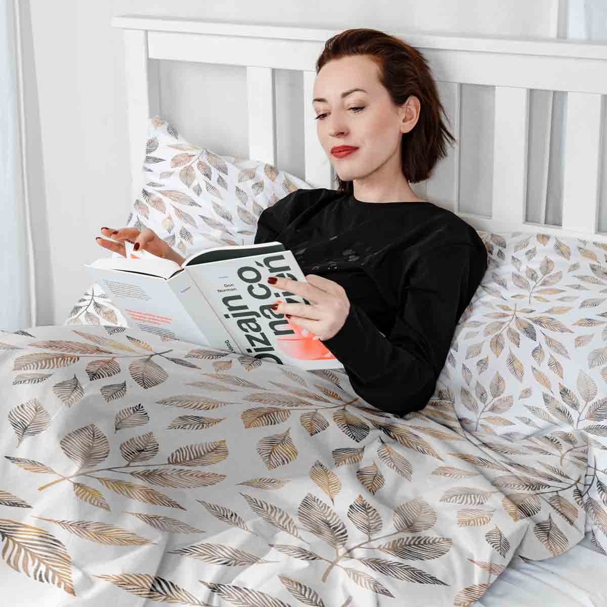 Originele therapiedeken - katoenen hoes wit met lichtbruine takken