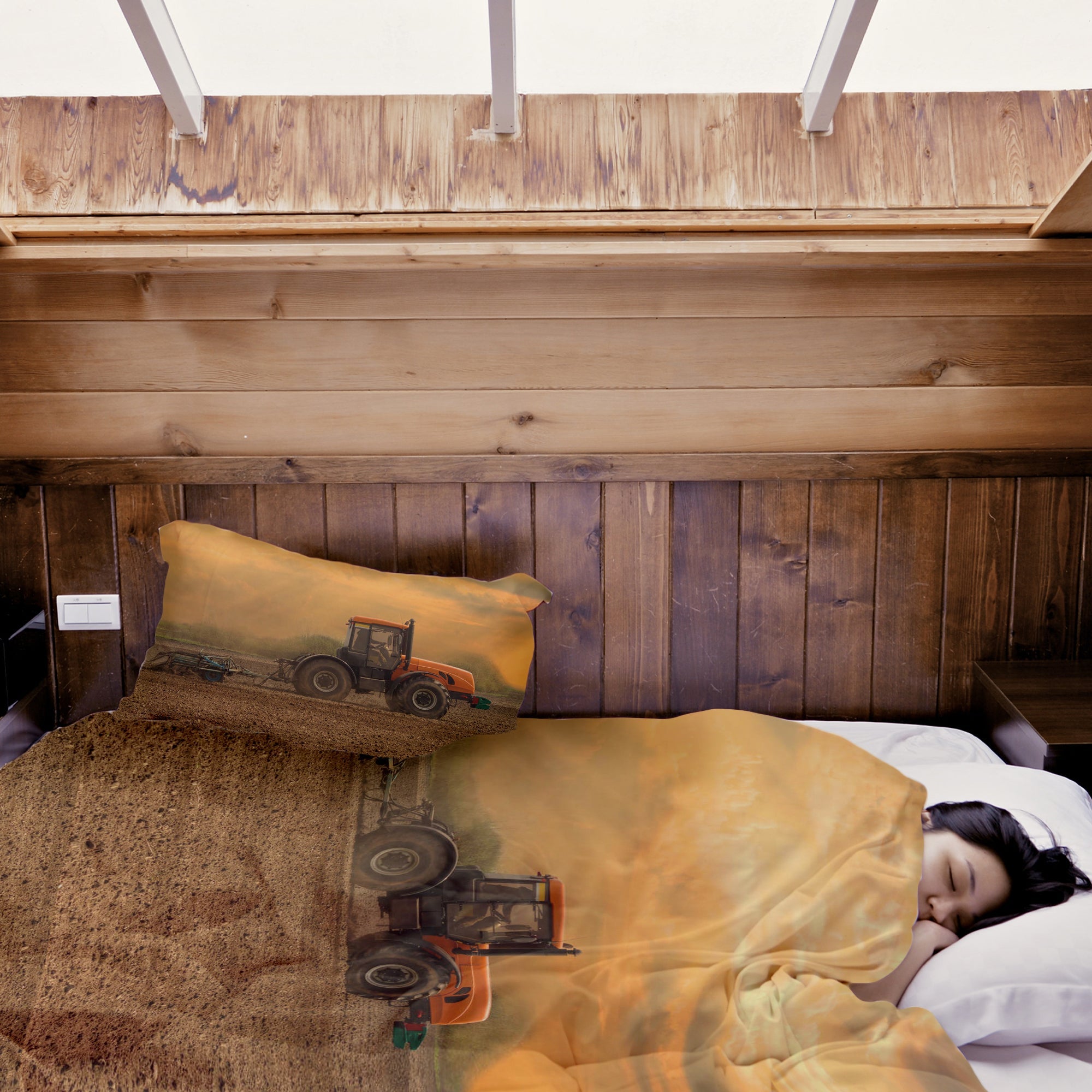 Originele therapiedeken - katoenen hoes tractor met aanhanger