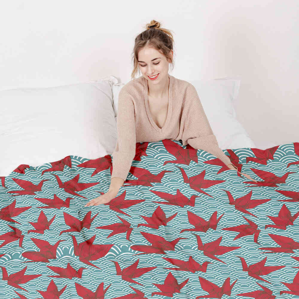 Originele therapiedeken - katoenen hoes rood origami
